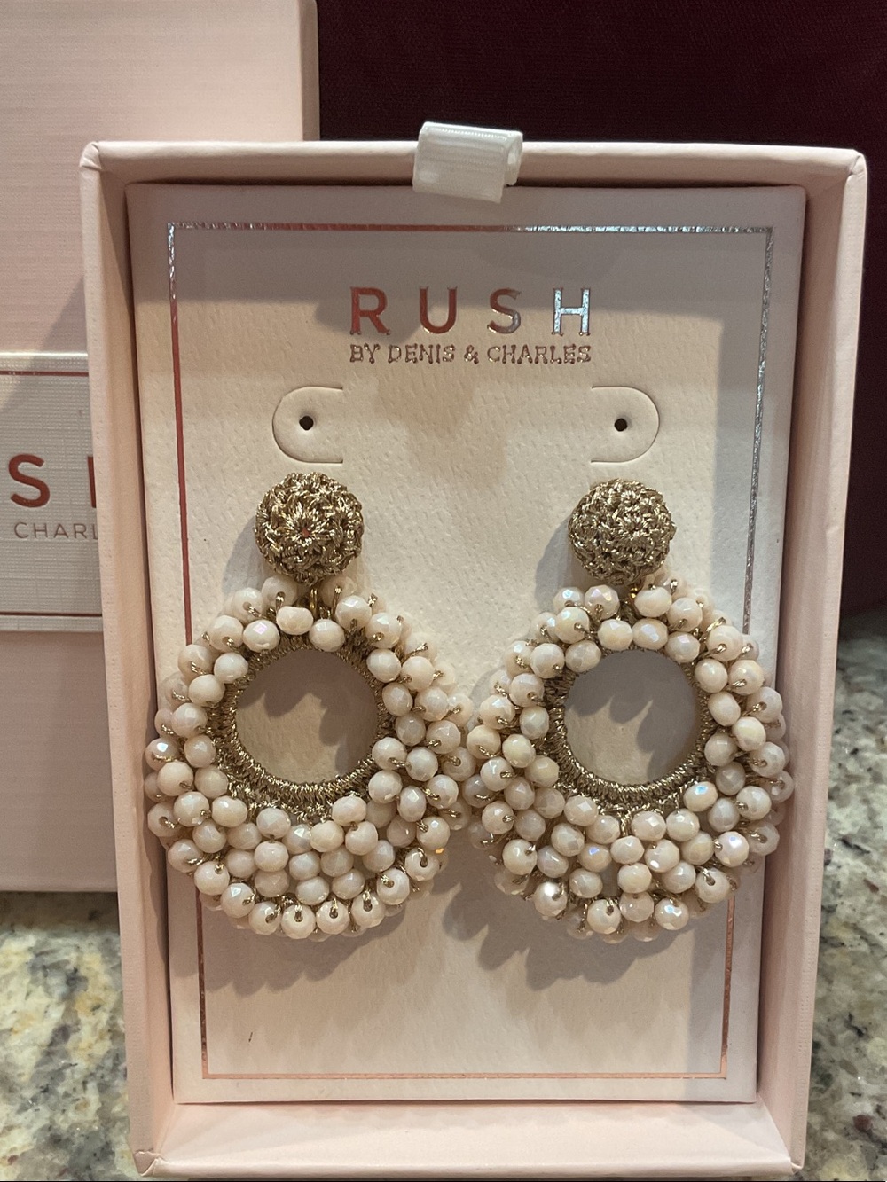 RUSH By Denim & Charles Cream Beaded Hoop Drop Earrings